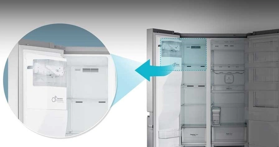 سیستم یخ ساز یا Slim Space plus  در یخچال فریزر ساید بای ساید 3 درب 28 فوت ال جی مدل GC-J287SVUV